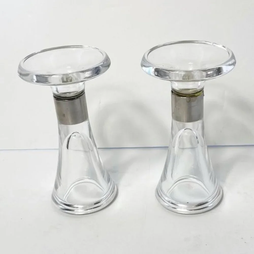 Jens Quistgaard Dansk Denmark Crystal Silver Candle Holders/Vases Modern Elegant